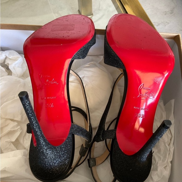 Authentic Christian Louboutin Audrey Strappy Black Glitter Sandal, size 39.5 - Picture 6 of 9